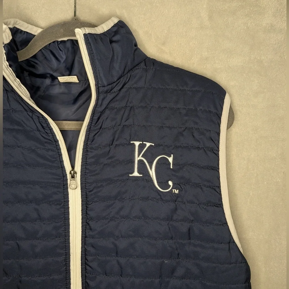 Kansas City Royals Miller Lite Quilted Puffer Vest - Navy Blue & White KC Logo - Picture 4 of 6